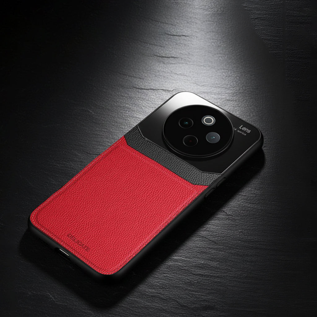 Vivo T4 5G Phone case with red back and black front on a dark surface