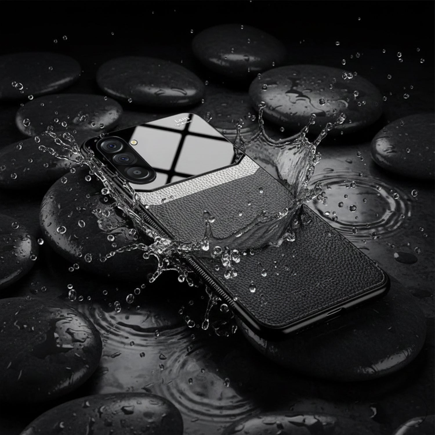Samsung Galaxy A56 5G Phone case with water droplets on a dark stone surface