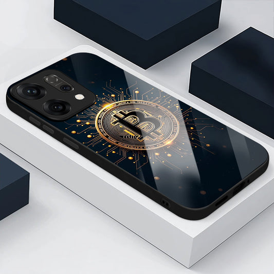 Oppo Reno 14 5G Premium Acrylic Shockproof Glass Back Case (Bitcoin Armor)