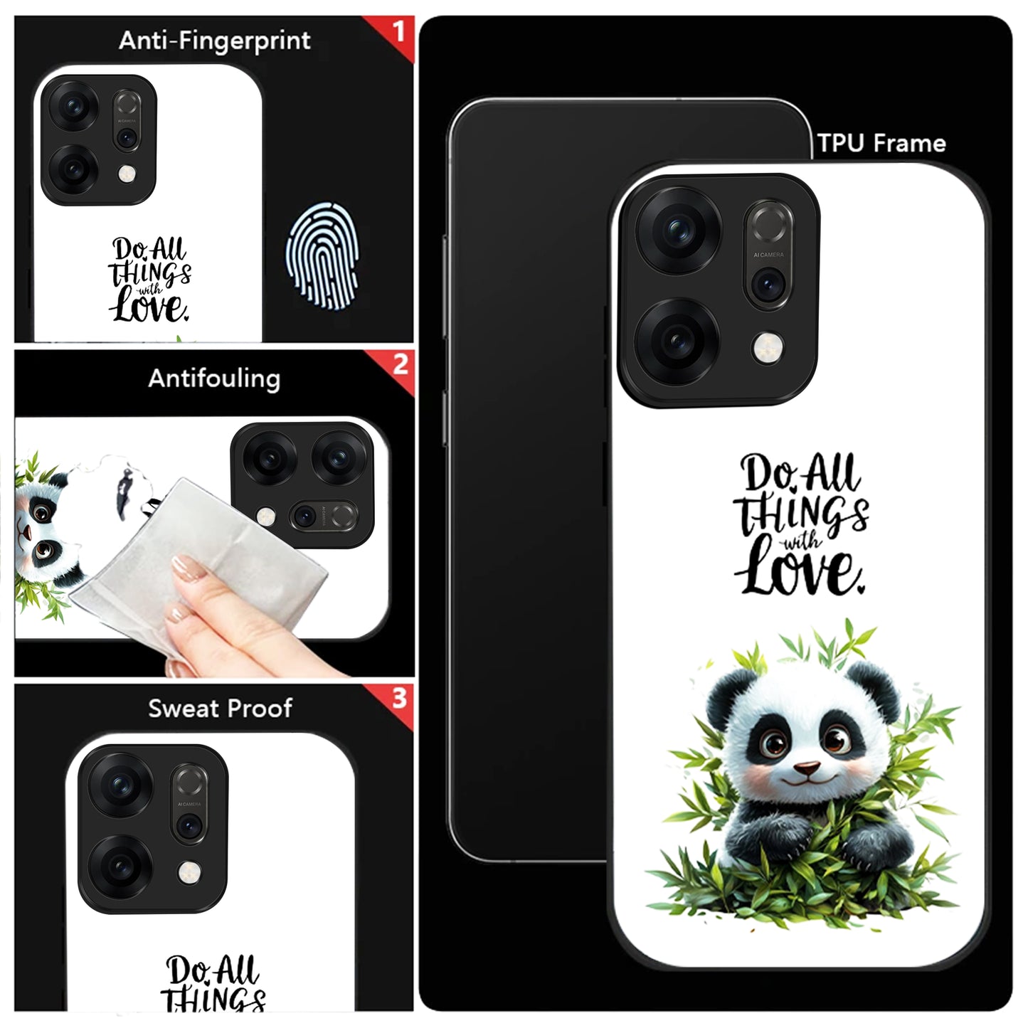Oppo Reno 14 5G Cute Panda with Quote Aesthetic Glass Case