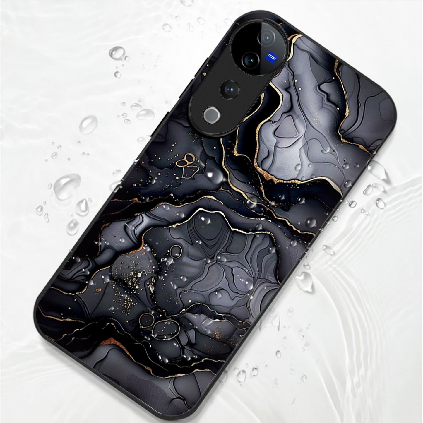 Vivo V40 Pro 5G Premium Acrylic Shockproof Glass Back Case (Black Marble)