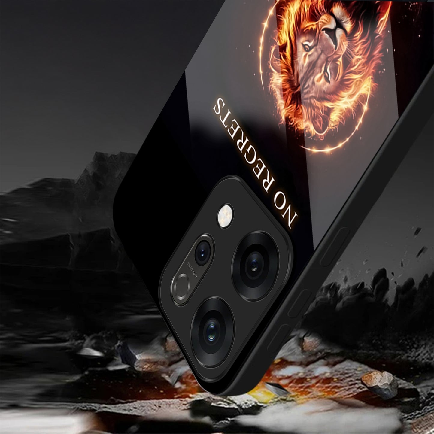 Oppo Reno 14 5G No Regrets Lion Aesthetic Glass Case