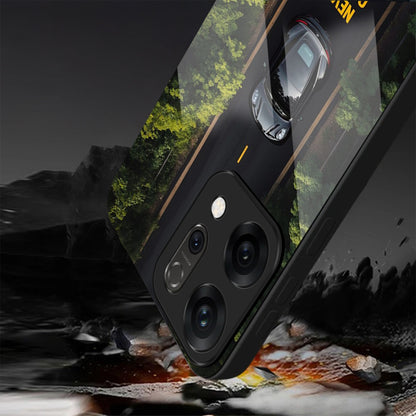 Oppo Reno 14 5G Premium Acrylic Shockproof Glass Back Case (Road Never Give Up)