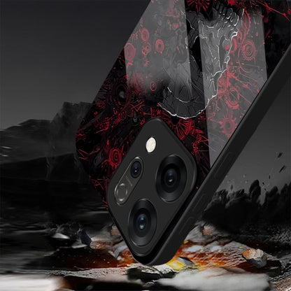 Oppo Reno 14 5G Red & Black Grunge Skull Aesthetic Glass Case