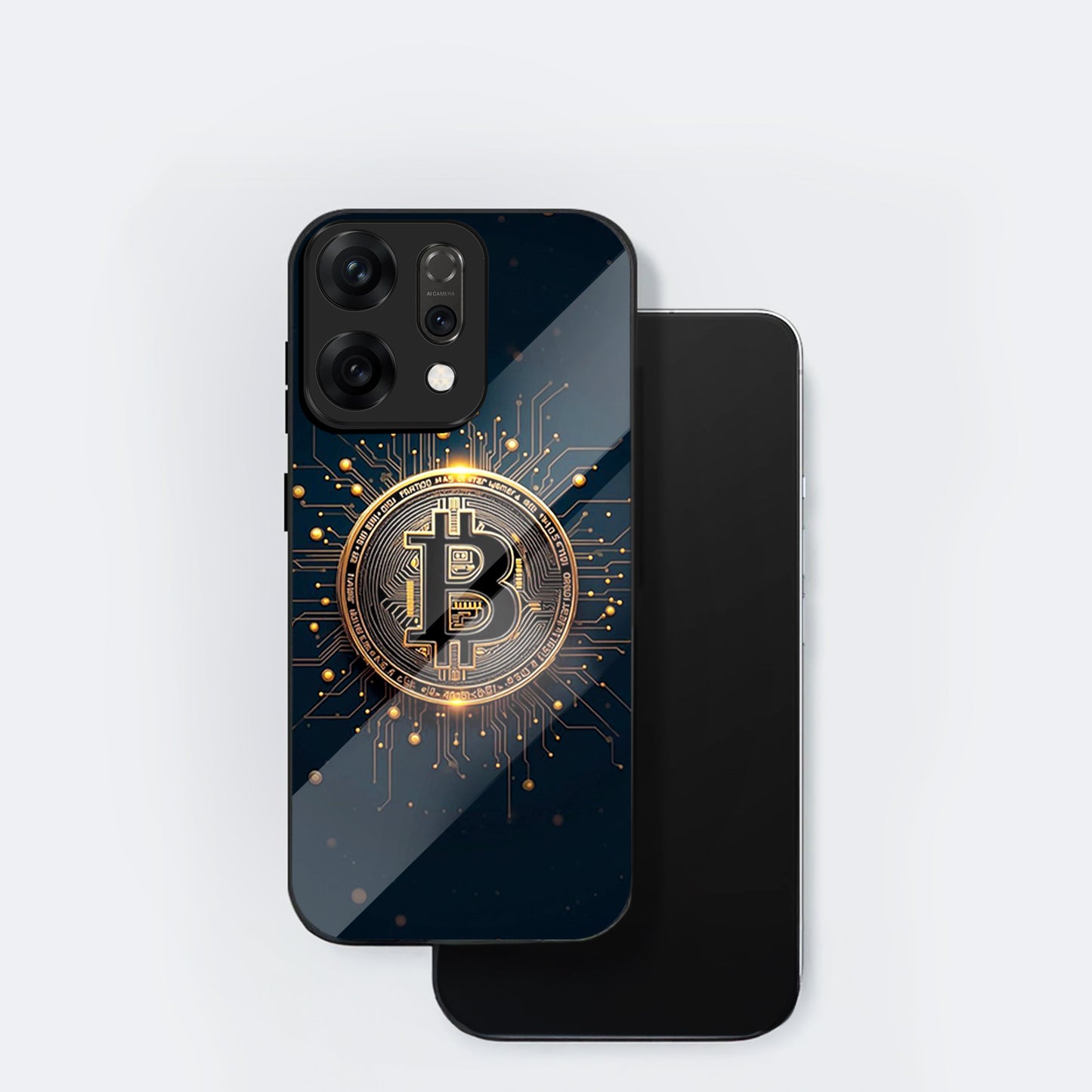 Oppo Reno 14 5G Premium Acrylic Shockproof Glass Back Case (Bitcoin Armor)