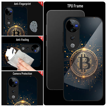 Vivo V40 Pro 5G Premium Acrylic Shockproof Glass Back Case (Bitcoin Armor)