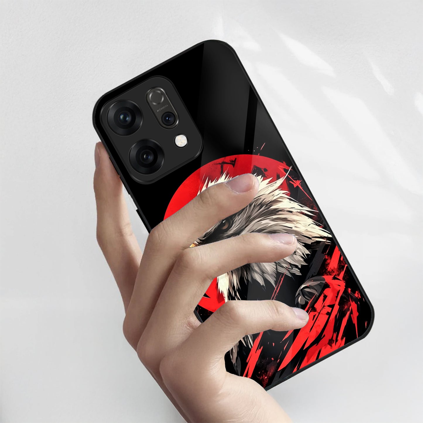 Oppo Reno 14 5G Premium Acrylic Shockproof Glass Back Case (Angry Eagle)