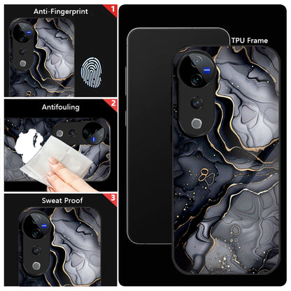 Vivo V40 Pro 5G Premium Acrylic Shockproof Glass Back Case (Black Marble)