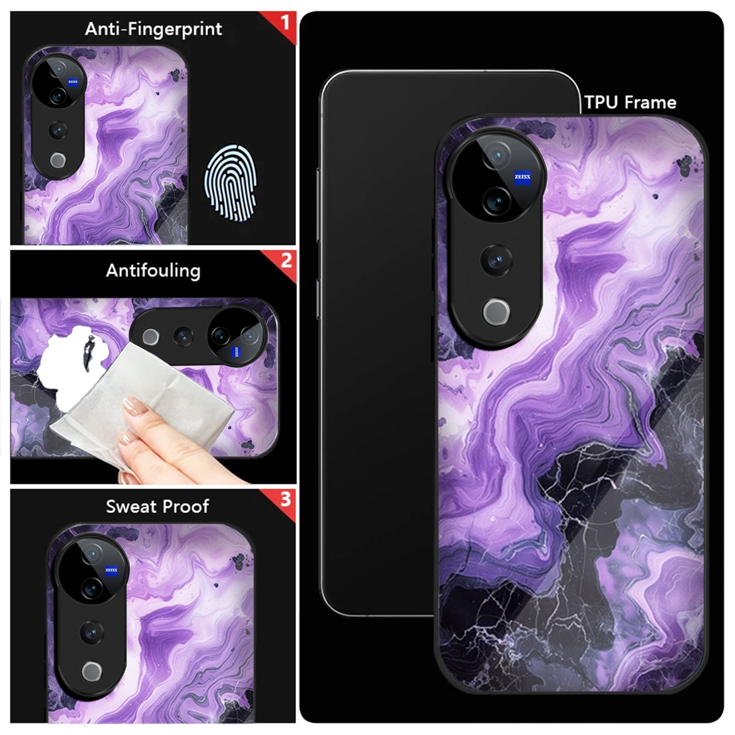 Vivo V40 Pro 5G Premium Acrylic Shockproof Glass Back Case (Purple Chaos)