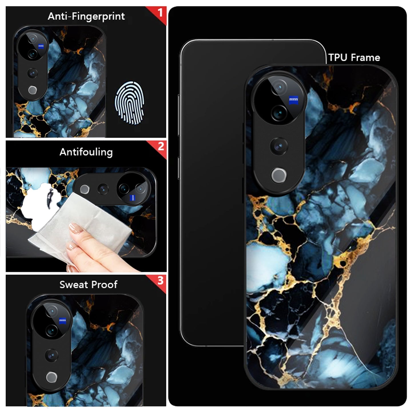 Vivo V40 Pro 5G Premium Acrylic Shockproof Glass Back Case (Blue Marble)