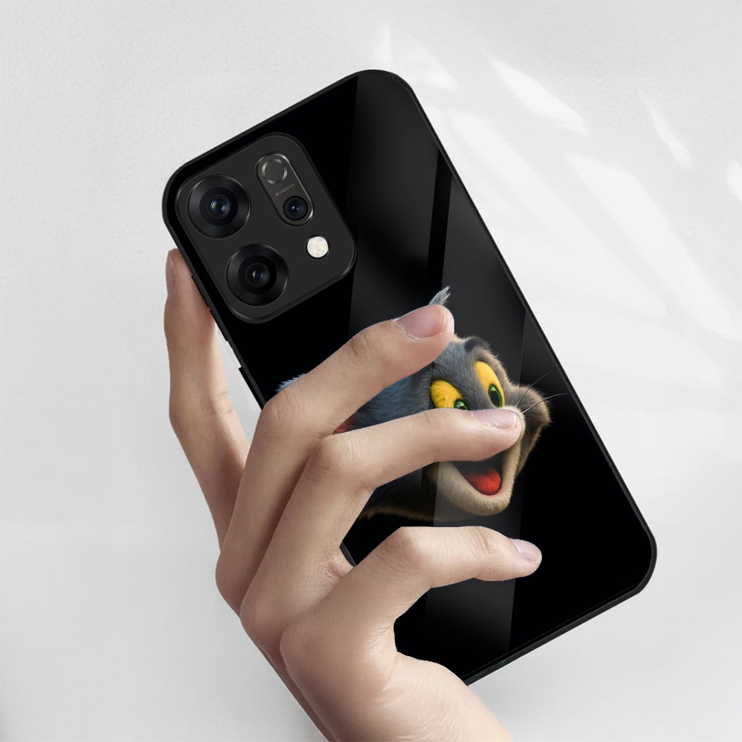 Oppo Reno 14 5G Smiling Tom Cartoon Design Aesthetic Glass Case