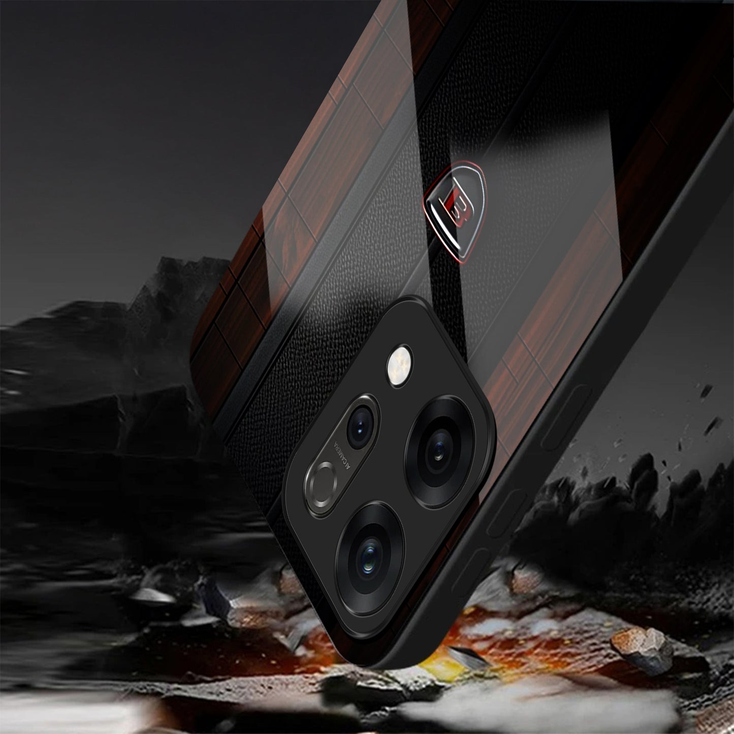 Oppo Reno14 5G Premium Acrylic Shockproof Glass Back Case (Carbon Oak)