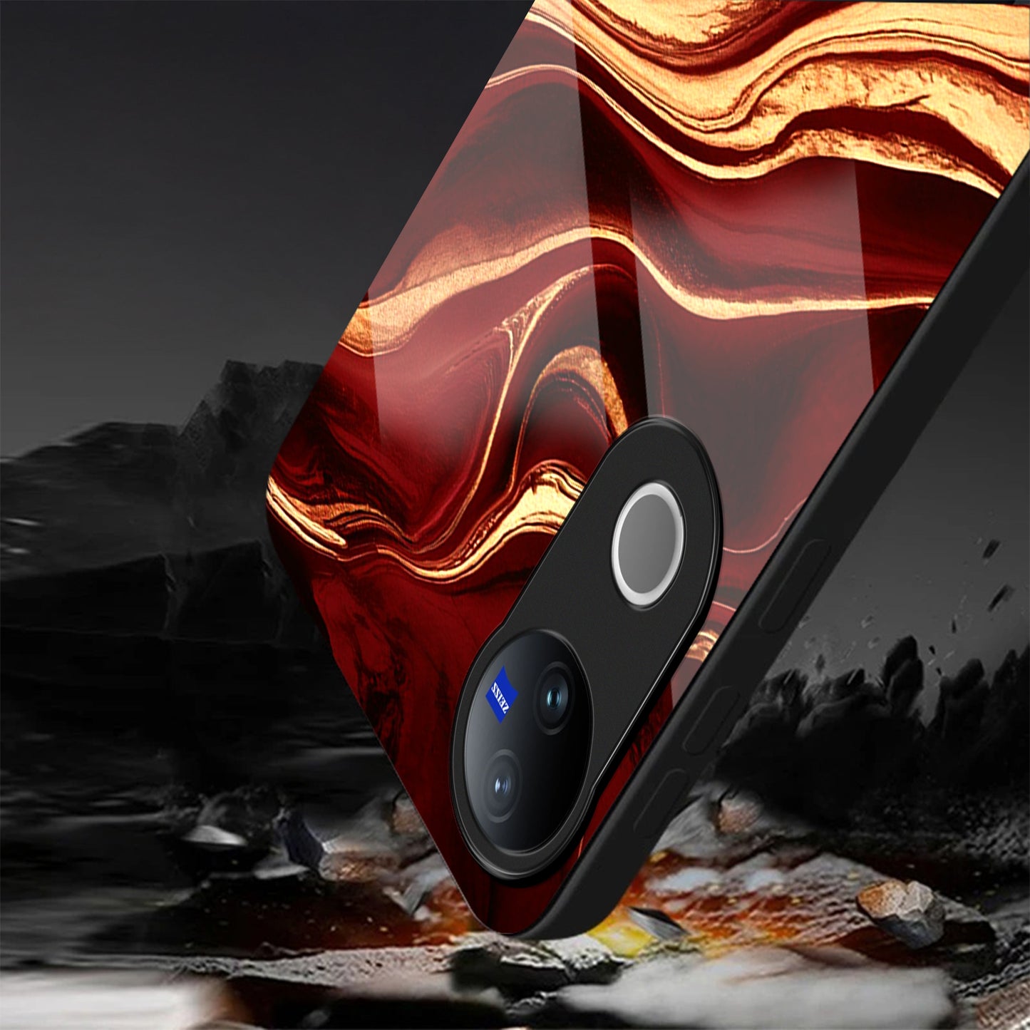 Vivo V50 5G Premium Acrylic Shockproof Glass Back Case (Red Mirage)