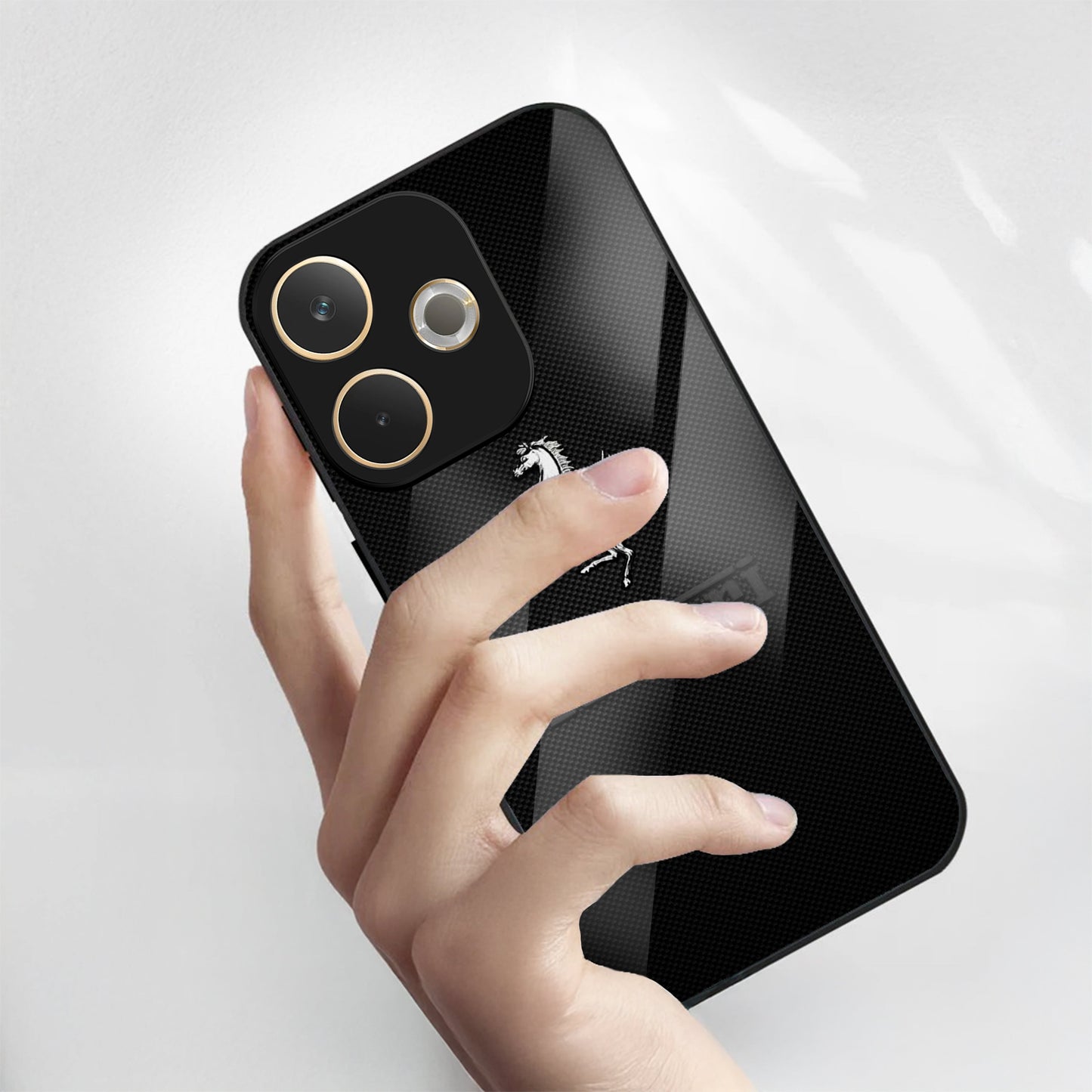 Oppo A5 Pro 5G Premium Acrylic Shockproof Glass Back Case (Ferrari Carbon Fiber)