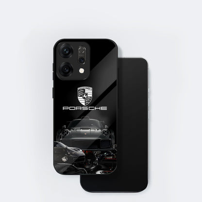 Oppo Reno 14 5G Premium Acrylic Shockproof Glass Back Case (Black Porsche)