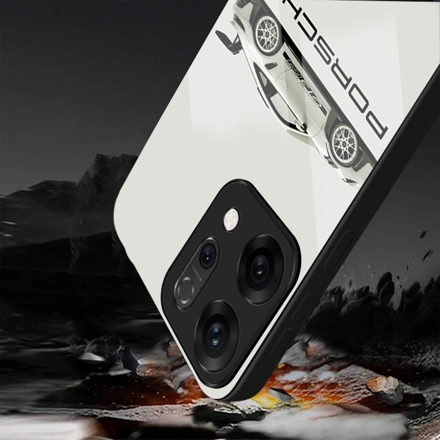 Oppo Reno 14 5G Premium Acrylic Shockproof Glass Back Case (White Porsche)