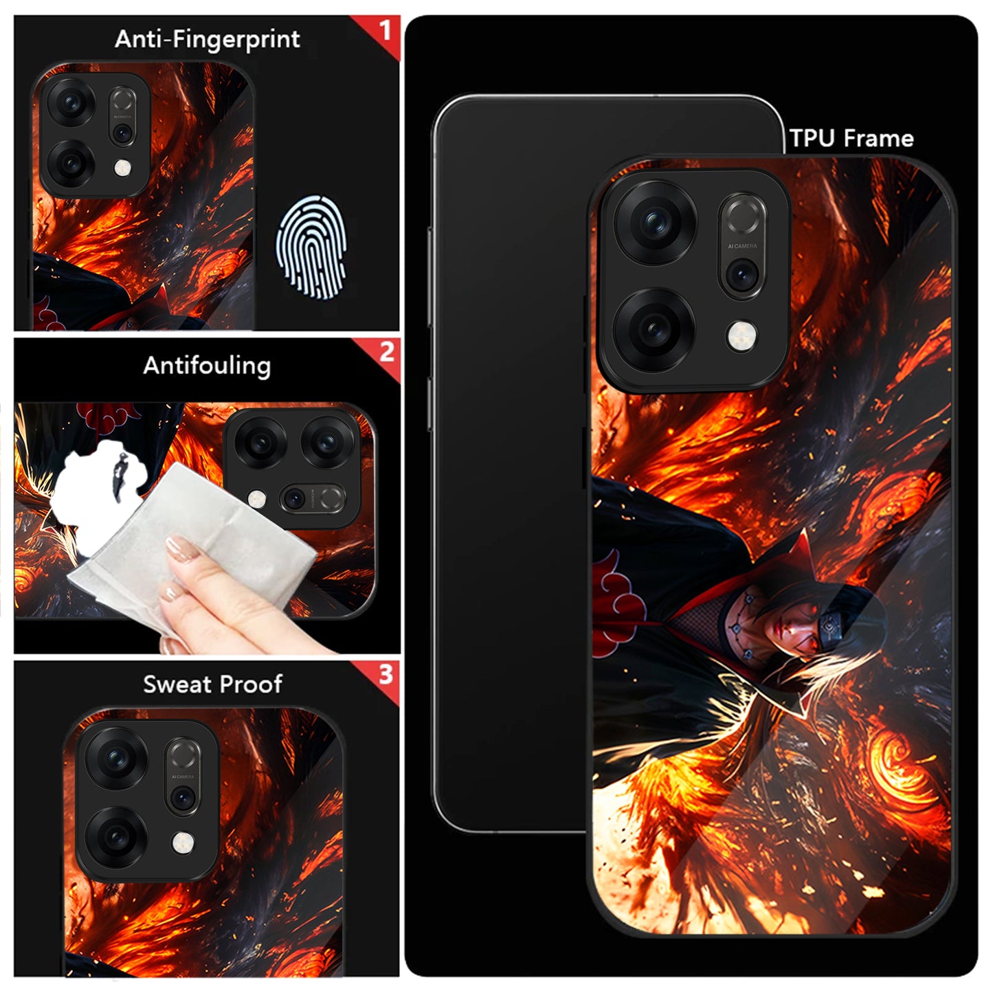 Oppo Reno 14 5G Premium Acrylic Shockproof Glass Back Case (Itachi Soul)