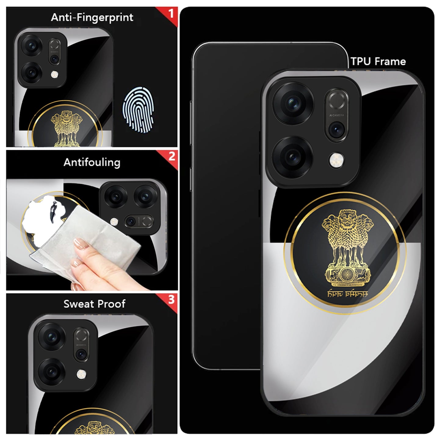 Oppo Reno 14 5G Premium Acrylic Shockproof Glass Back Case (Satyamev Noir)