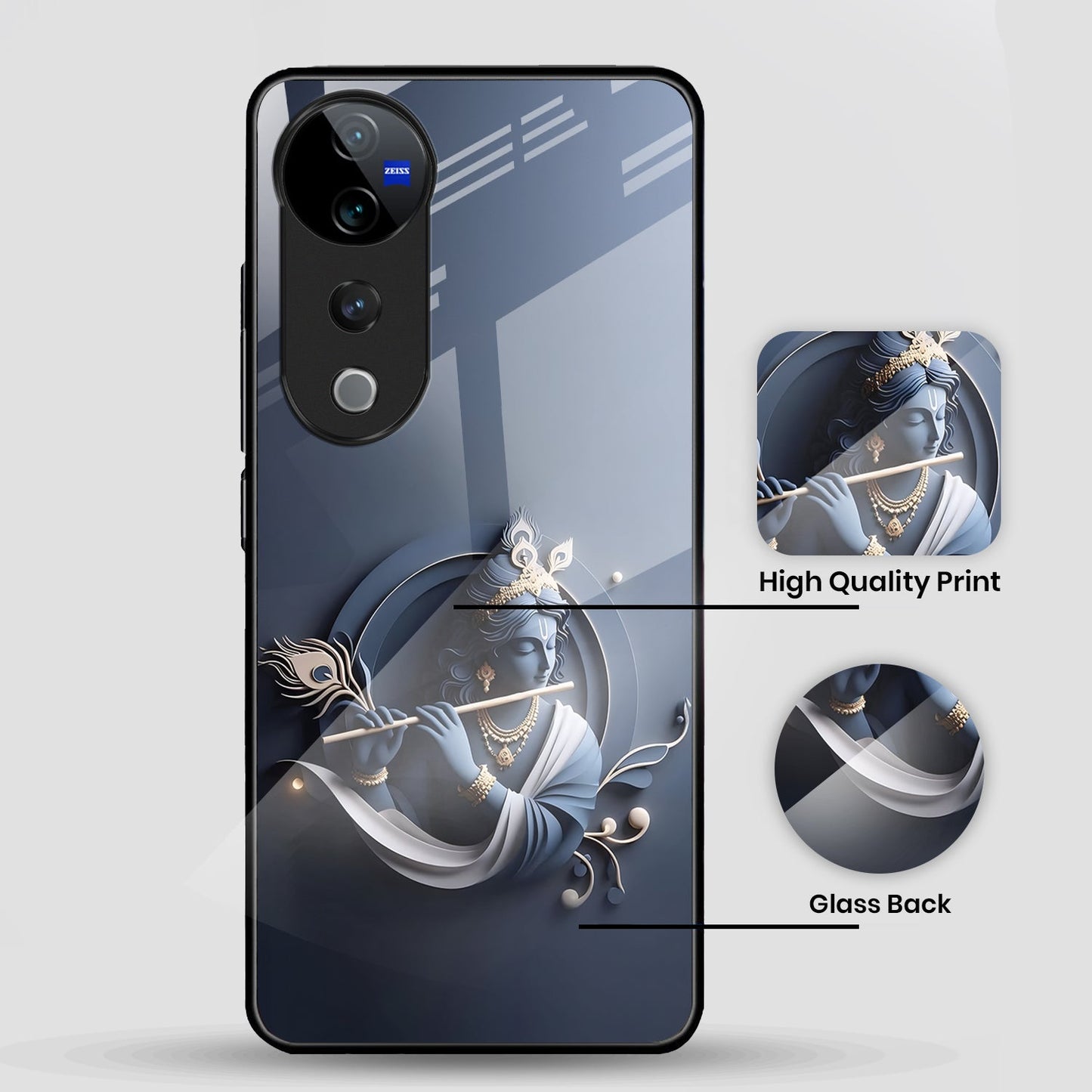 Vivo V40 Pro 5G Premium Acrylic Shockproof Glass Back Case (Krishna)