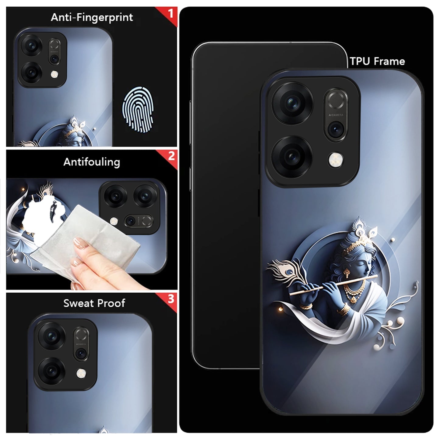 Oppo Reno 14 5G Premium Acrylic Shockproof Glass Back Case (Krishna)
