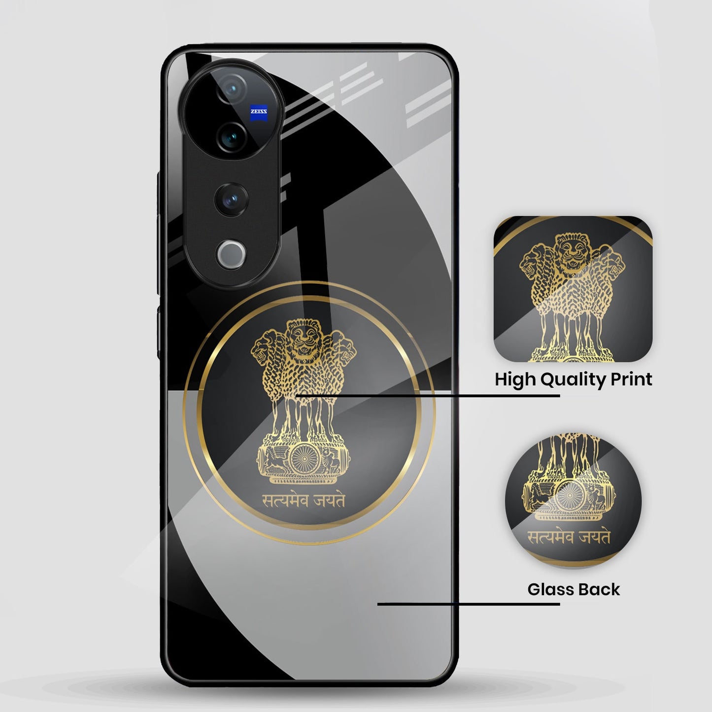 Vivo V40 Pro 5G Premium Acrylic Shockproof Glass Back Case (Satyamev Noir)