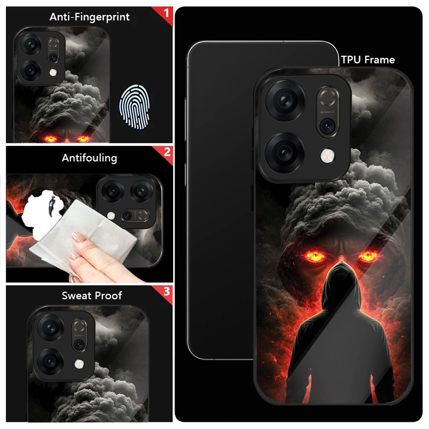 Oppo Reno 14 5G Premium Acrylic Shockproof Glass Back Case (Dark Flame)