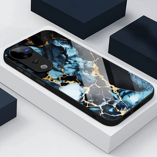 Vivo V40 Pro 5G Premium Acrylic Shockproof Glass Back Case (Blue Marble)