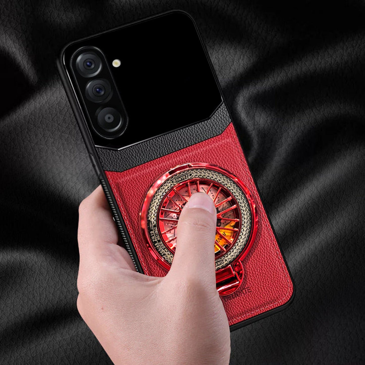 Samsung Galaxy A56 5G Original Luxury Leather Lens Wheel Ring Stand Case