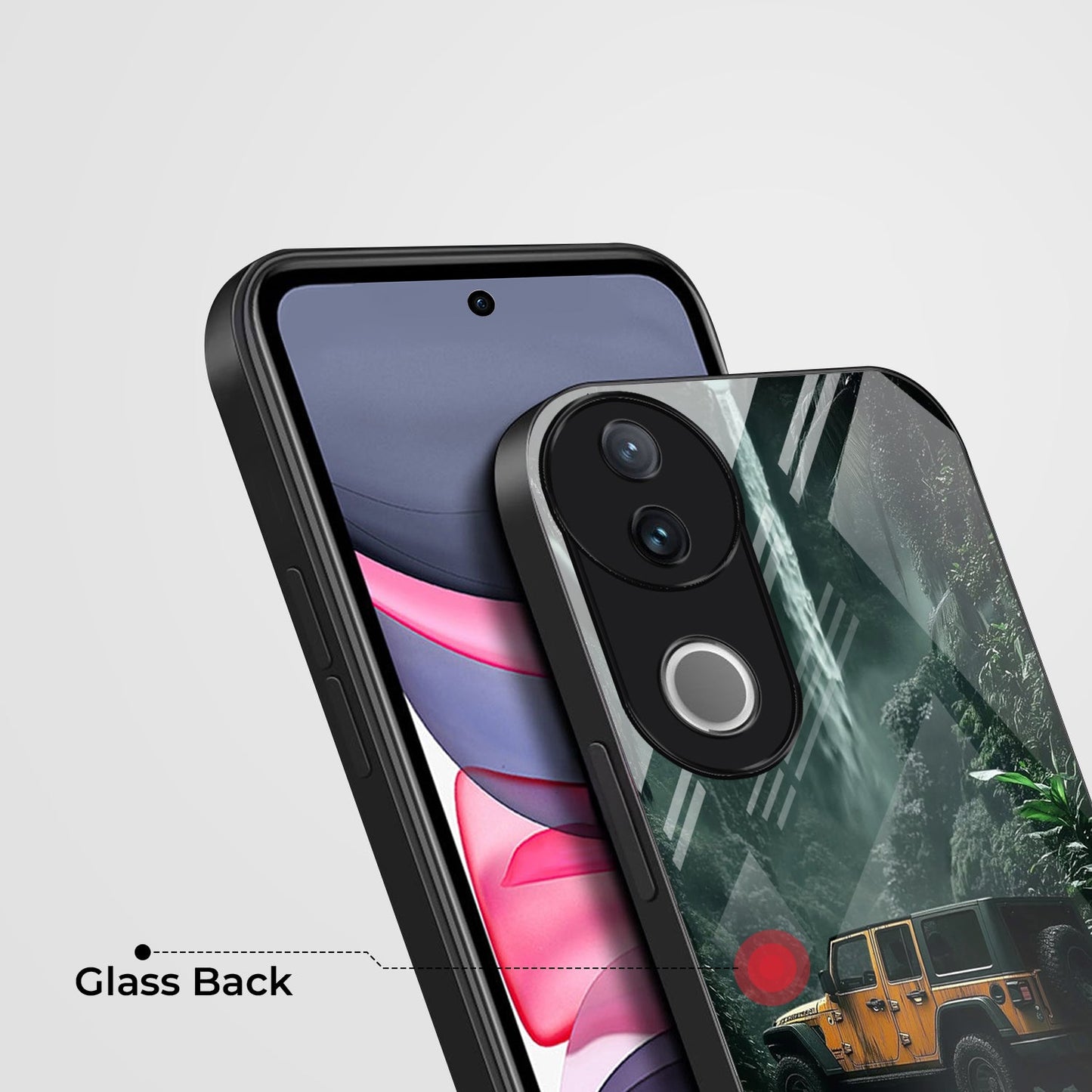 Vivo V50 5G Premium Acrylic Shockproof Glass Back Case (Jeep Case)