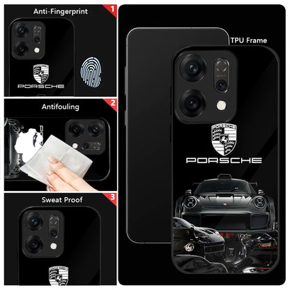 Oppo Reno 14 5G Premium Acrylic Shockproof Glass Back Case (Black Porsche)