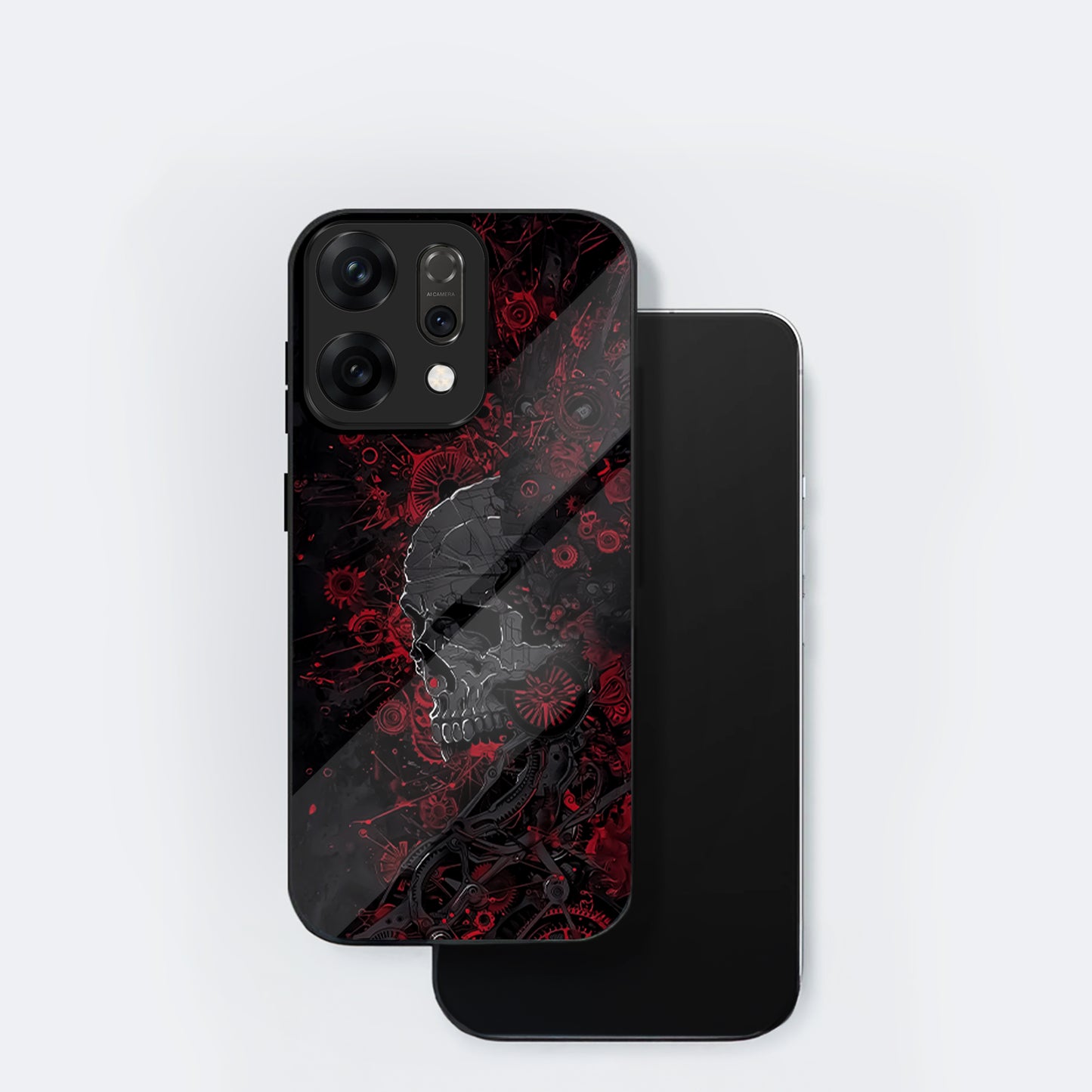 Oppo Reno 14 5G Red & Black Grunge Skull Aesthetic Glass Case