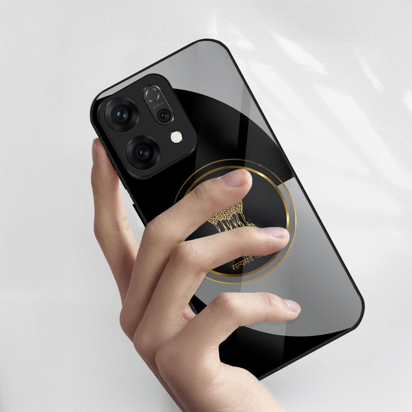 Oppo Reno 14 5G Premium Acrylic Shockproof Glass Back Case (Satyamev Noir)