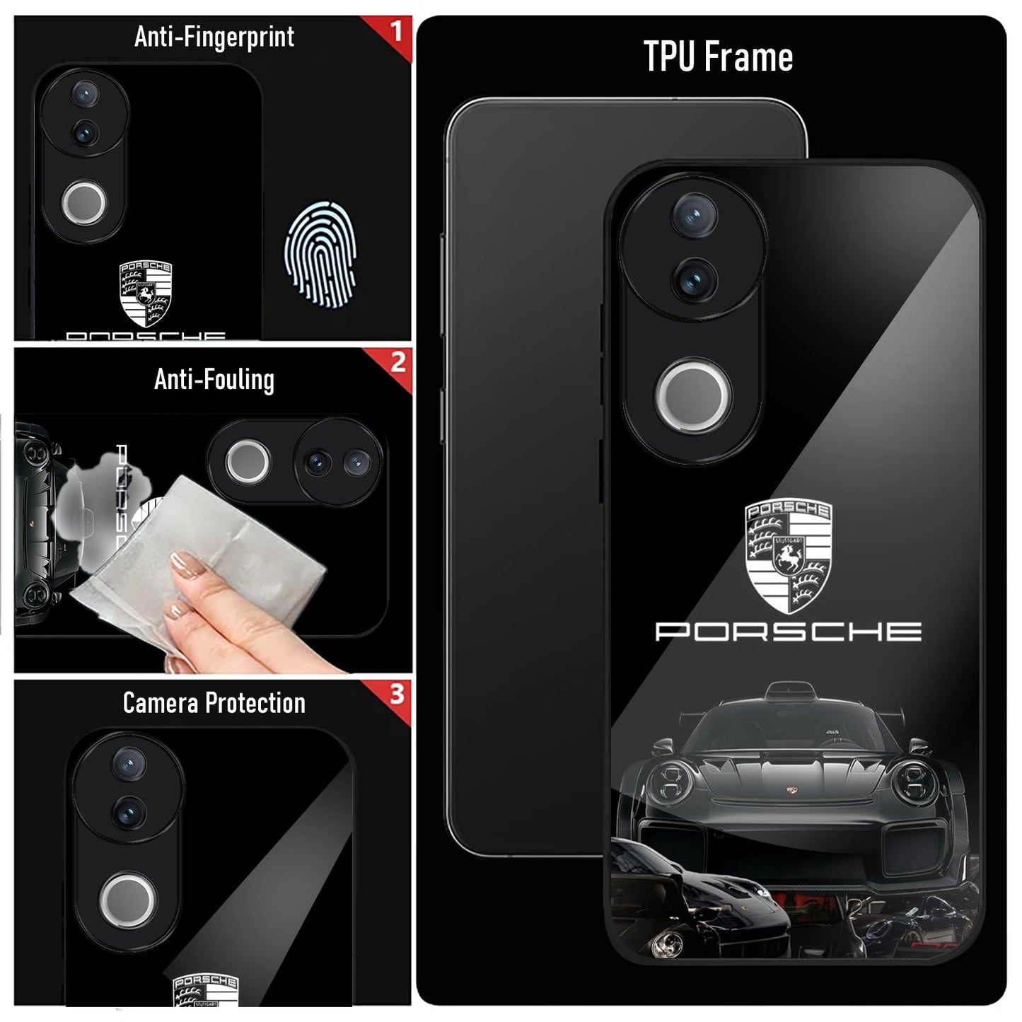 Vivo V50 5G Premium Acrylic Shockproof Glass Back Case (Black Porsche)