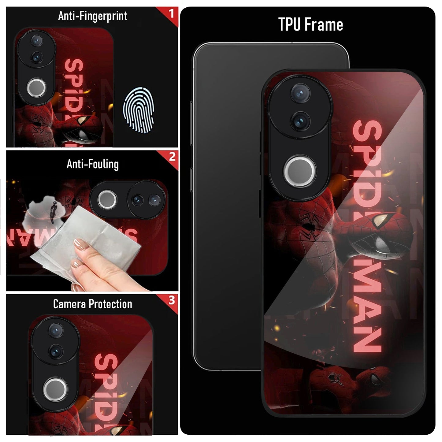 Vivo V50 5G Premium Acrylic Shockproof Glass Back Case (Red-Spiderman)