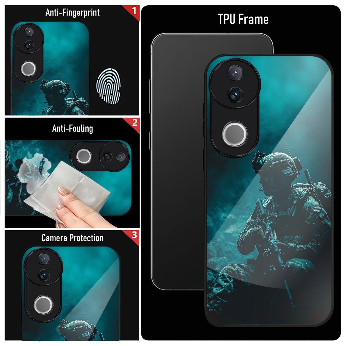 Vivo V50 5G Premium Acrylic Shockproof Glass Back Case (Soldier Case)