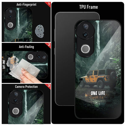 Vivo V50 5G Premium Acrylic Shockproof Glass Back Case (Jeep Case)