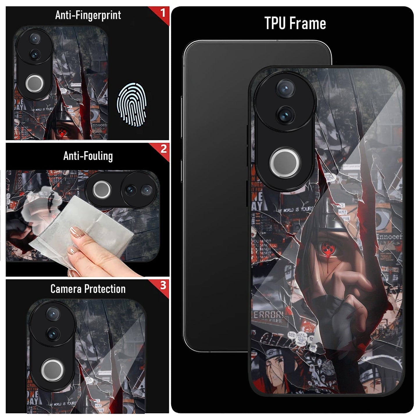 Vivo V50 5G Premium Acrylic Shockproof Glass Back Case (Sharingan)
