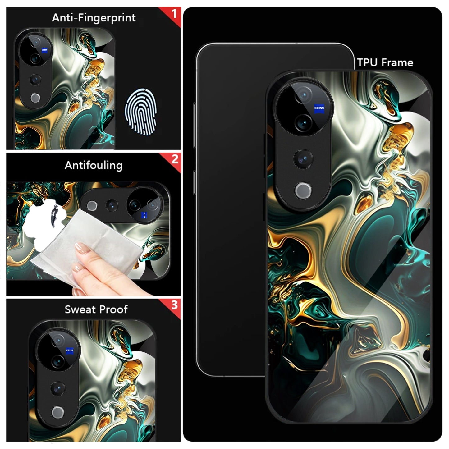 Vivo V40 Pro 5G Premium Acrylic Shockproof Glass Back Case (Ocean Ember)