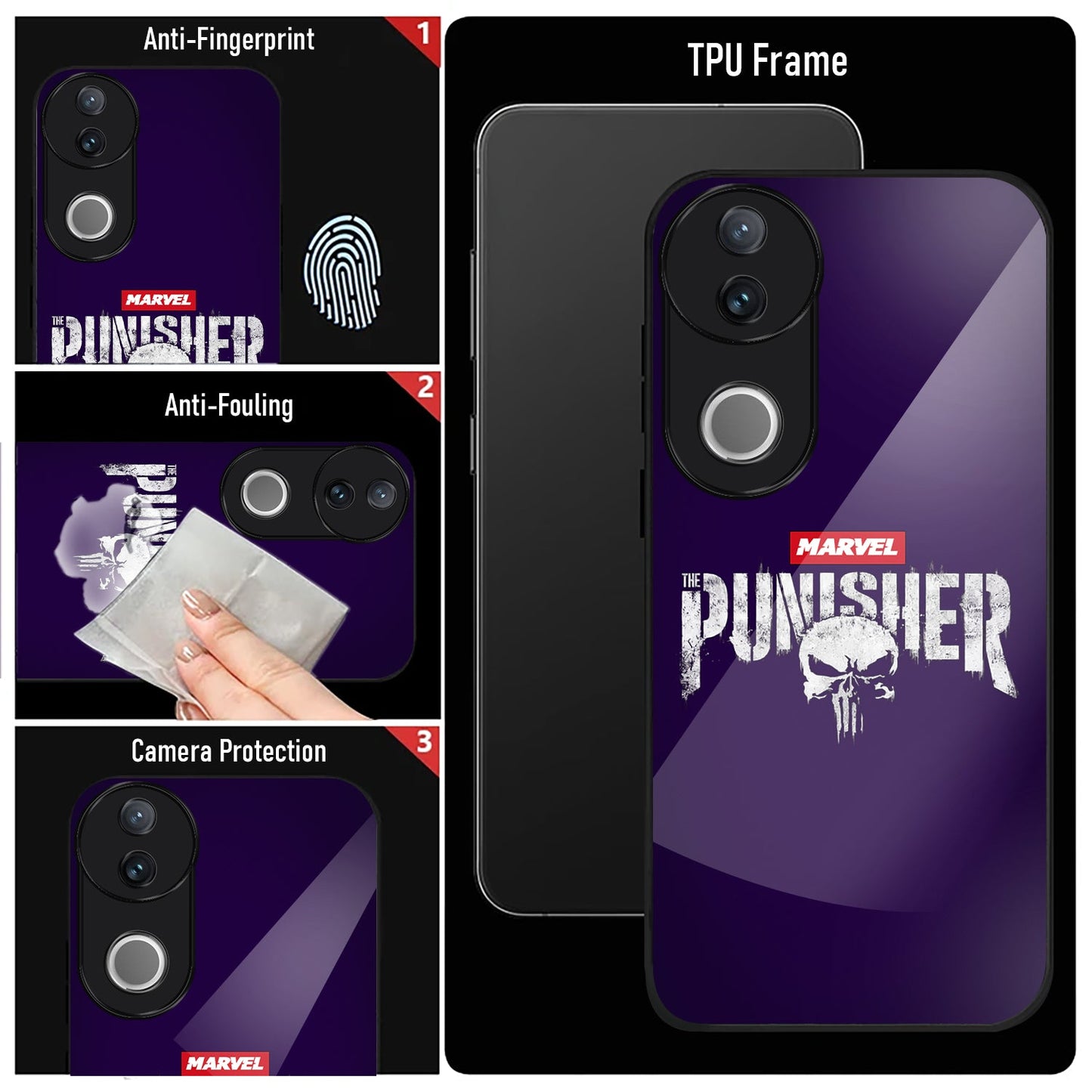 Vivo V50 5G Premium Acrylic Shockproof Glass Back Case (Punisher Case)
