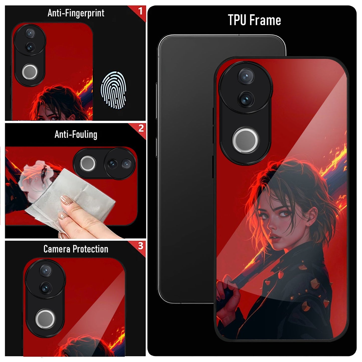 Vivo V50 5G Premium Acrylic Shockproof Glass Back Case (Flame Case)