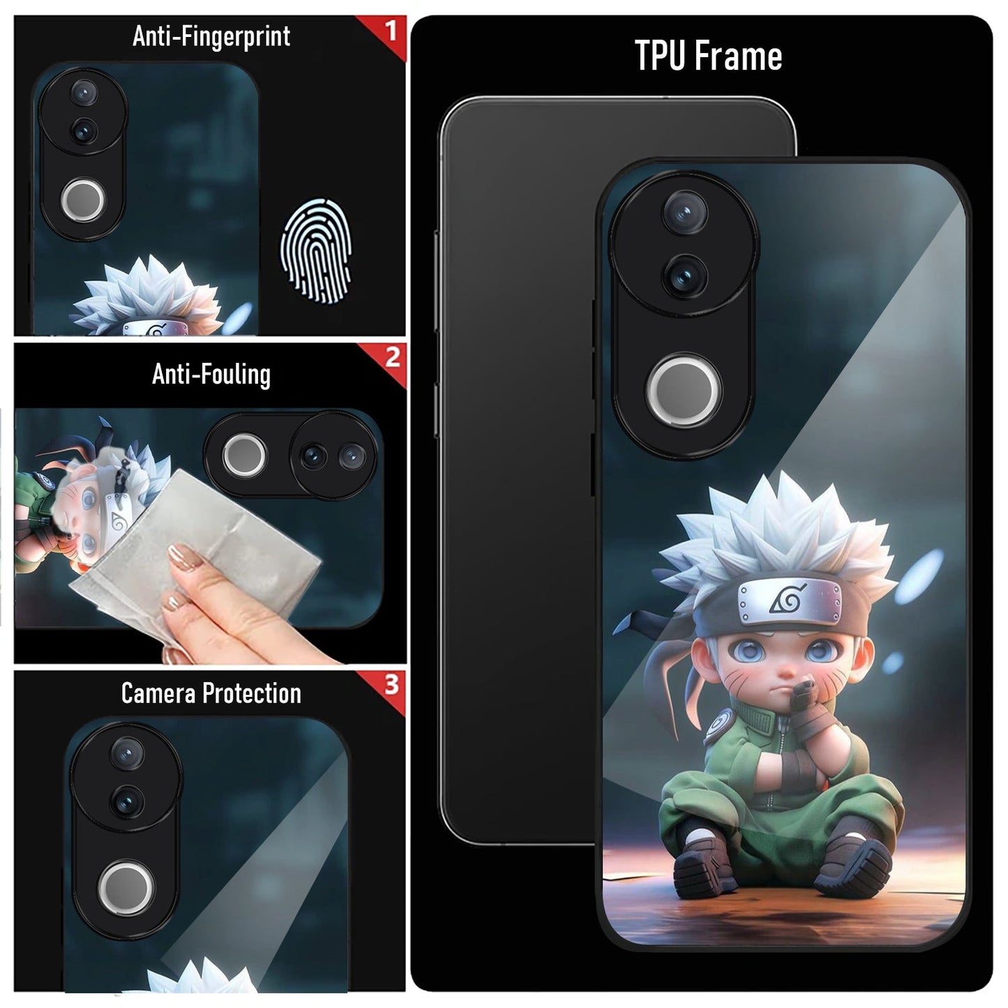Vivo V50 5G Premium Acrylic Shockproof Glass Back Case (Small Kakashi)
