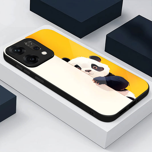 Oppo Reno 14 5G Cute Panda Peek Aesthetic Glass Case