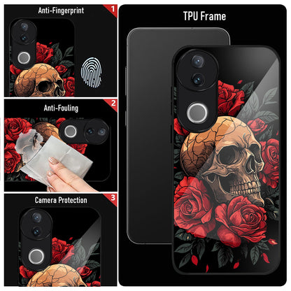 Vivo V50 5G Premium Acrylic Shockproof Glass Back Case (Rose Skull)