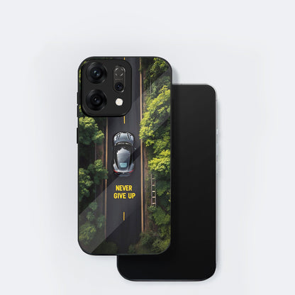 Oppo Reno 14 5G Premium Acrylic Shockproof Glass Back Case (Road Never Give Up)