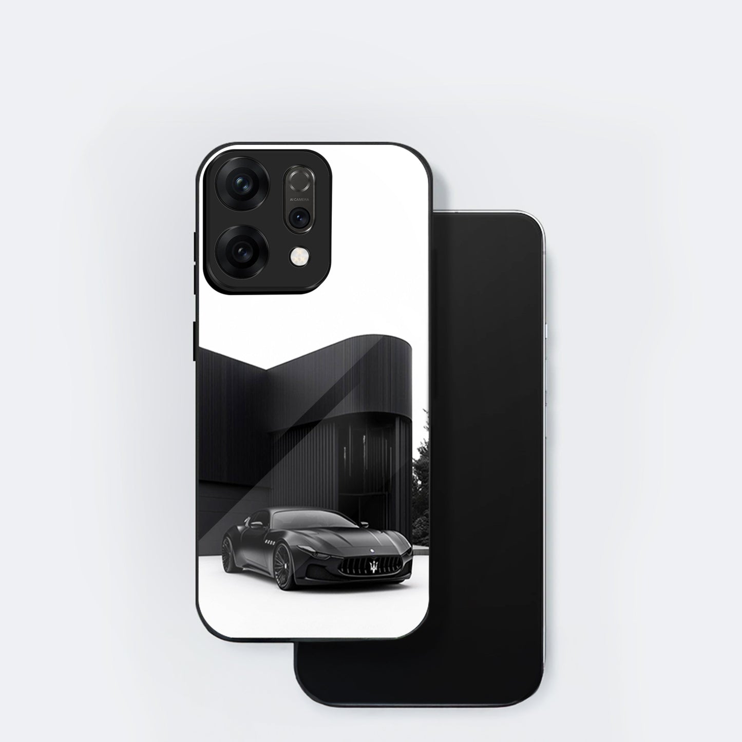 Oppo Reno 14 5G Premium Acrylic Shockproof Glass Back Case (monochrome Maserati)
