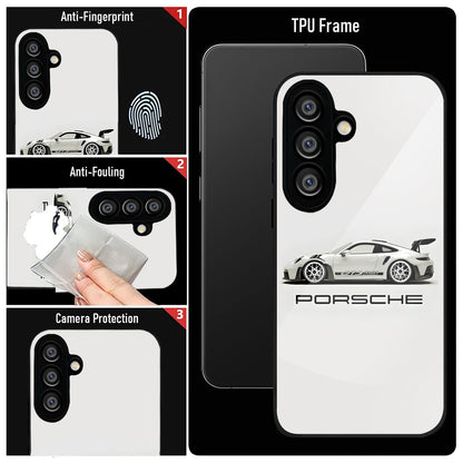 Samsung Galaxy A56 Premium Acrylic Shockproof Glass Back Case (White Porsche)