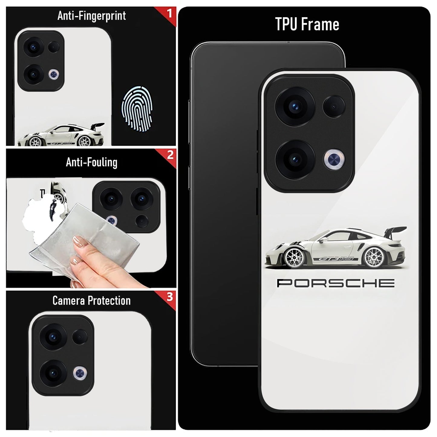Oppo Reno 13 5G Premium Acrylic Shockproof Glass Back Case (Porsche)