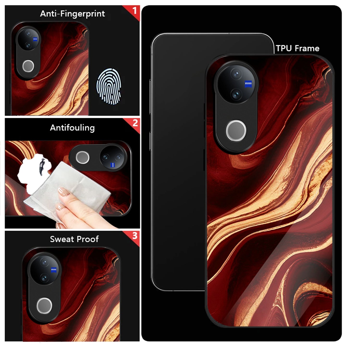 Vivo V50 5G Premium Acrylic Shockproof Glass Back Case (Red Mirage)