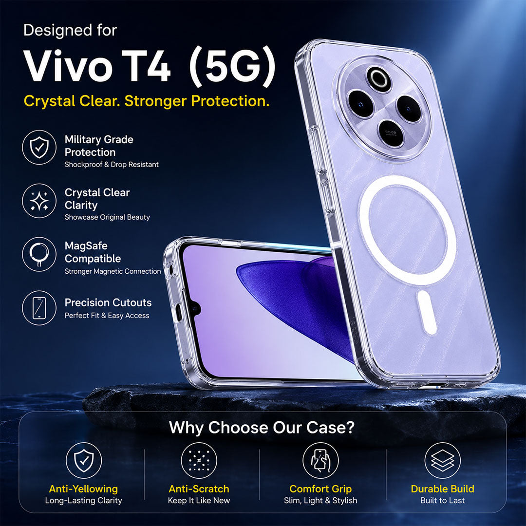 Vivo T4 5G Clear Anti-Yellow MagSafe Protective Case