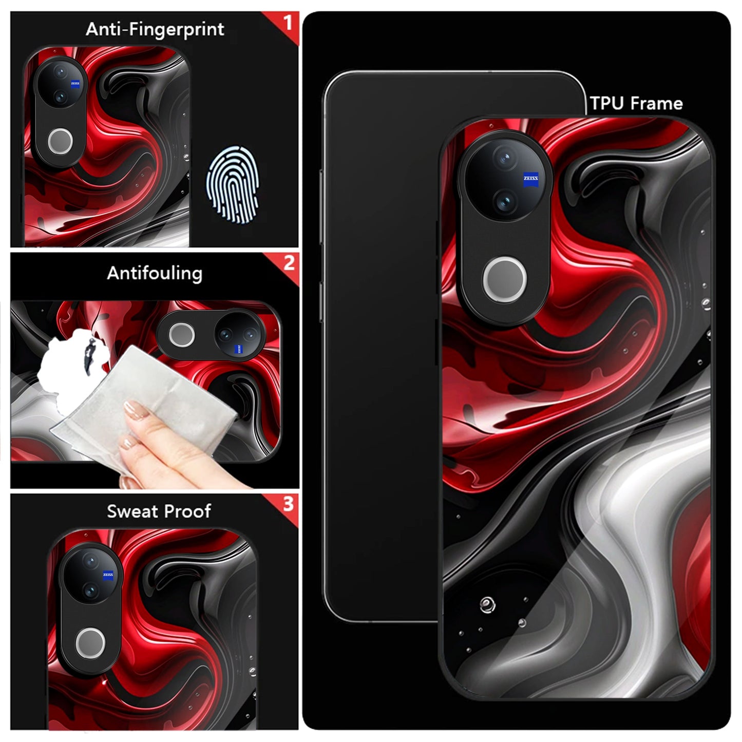 Vivo V50 5G Premium Acrylic Shockproof Glass Back Case (Crimson Wave)